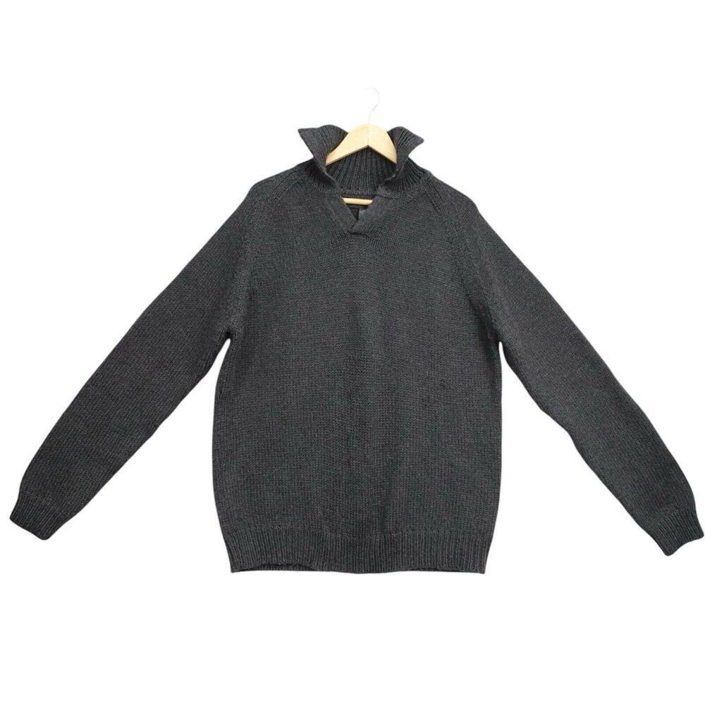 Banana Republic 100% Wool Gray Chunky Knit Collared Pullover Sweater Sz L